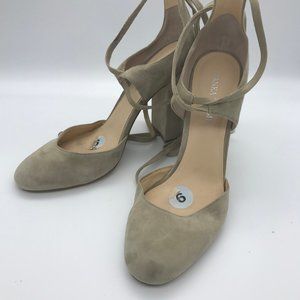 Ivanka Trump Lace Up Shoe Heel Pump, 9M, Tan, Block Heel